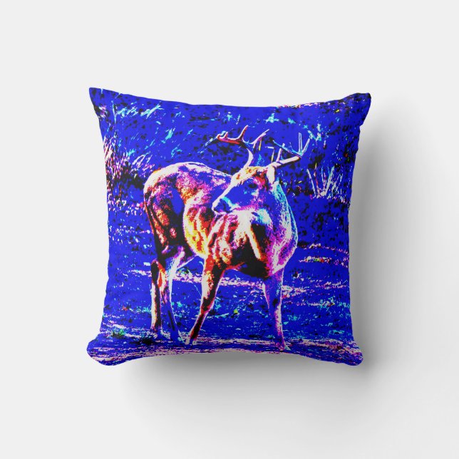 Buck Deer Art in Blue Hunter Throw Kissen (Vorderseite)
