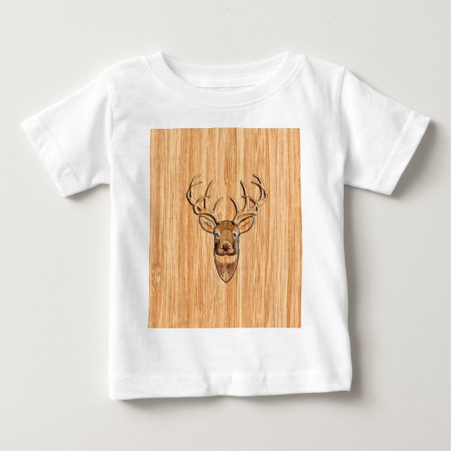 Buck Deer Head Holz Grain Style Baby T-shirt (Vorderseite)