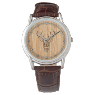 Buck Deer Head Holz Grain Style Dekoration Armbanduhr