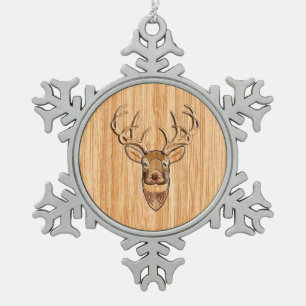 Buck Deer Head Holz Grain Style Dekoration Schneeflocken Zinn-Ornament