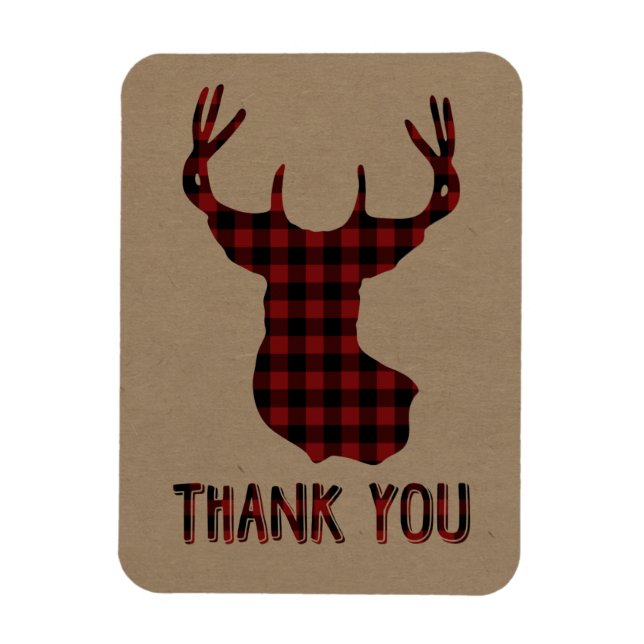 Buck Deer Head | Rustic Buffalo Kariert Danke Magnet (Vertikal)