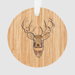 Buck Deer Head Wood Grain Style Decor Ornament