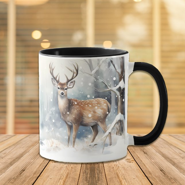 Buck Deer im Winter-Waldschnee Tasse (Von Creator hochgeladen)