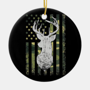 Buck Deer Junting American Camouflage USA Flag Keramik Ornament