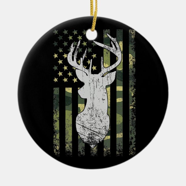 Buck Deer Junting American Camouflage USA Flag Keramik Ornament (Vorne)