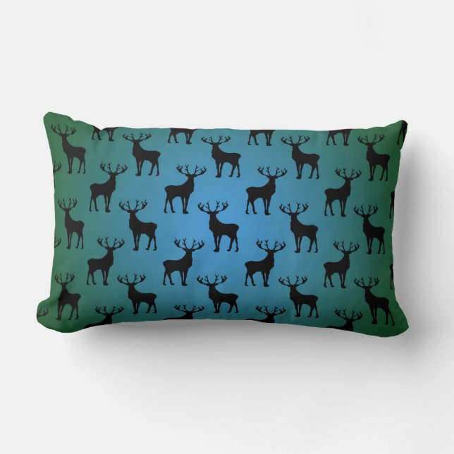 Buck Deer Pattern auf Blue Green Lendenkissen (Vorderseite)