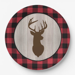 Buck Deer Silhouette Lumberjack Buffalo Kariert Pappteller