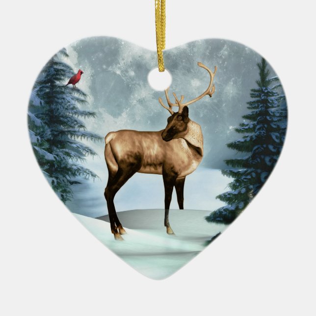 Buck Deer Winter Scene Heart Ornament (Vorne)