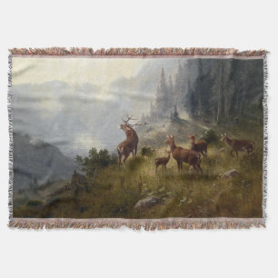 Buck & Doe Deer Herde im Wald Landschaft Kunst Decke