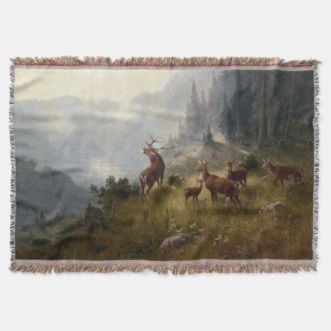 Buck & Doe Deer Herde im Wald Landschaft Kunst Decke (Vorderseite)