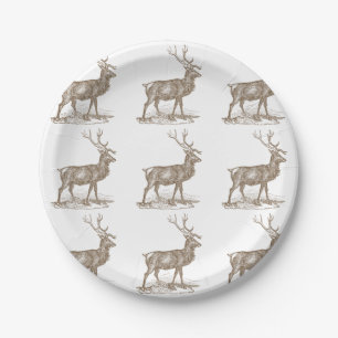 Buck-Maultierhirsch im Letterpress-Stil Pappteller