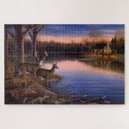 Buck n Doe Deer in der Hütte am See Puzzle