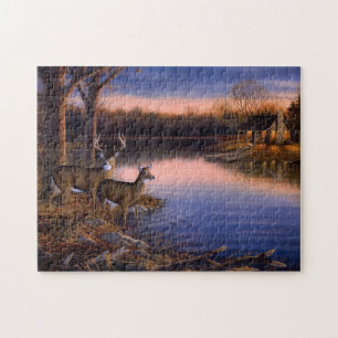 Buck n Doe Reh In Der Hütte Am See Puzzle