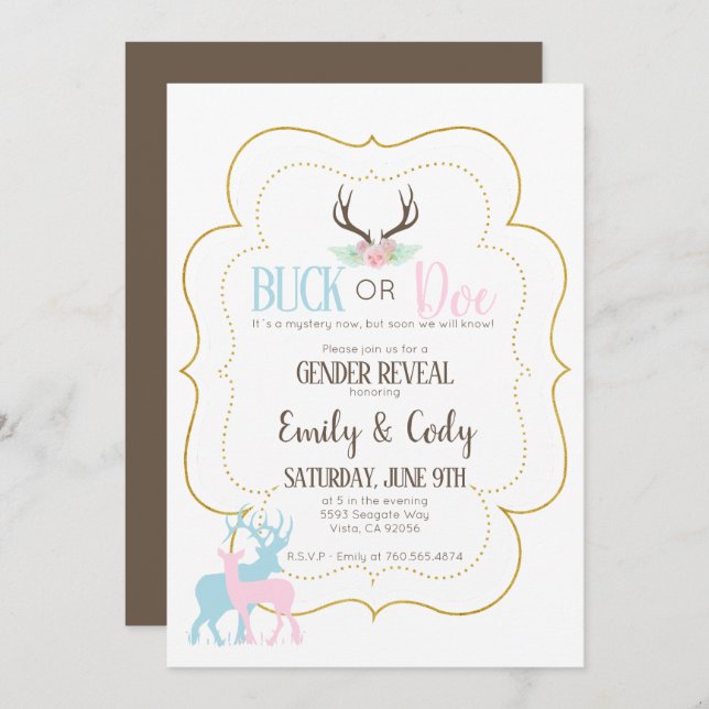 Buck oder Doe Gender Reveal Party Baby Shower Einladung (Vorne/Hinten)