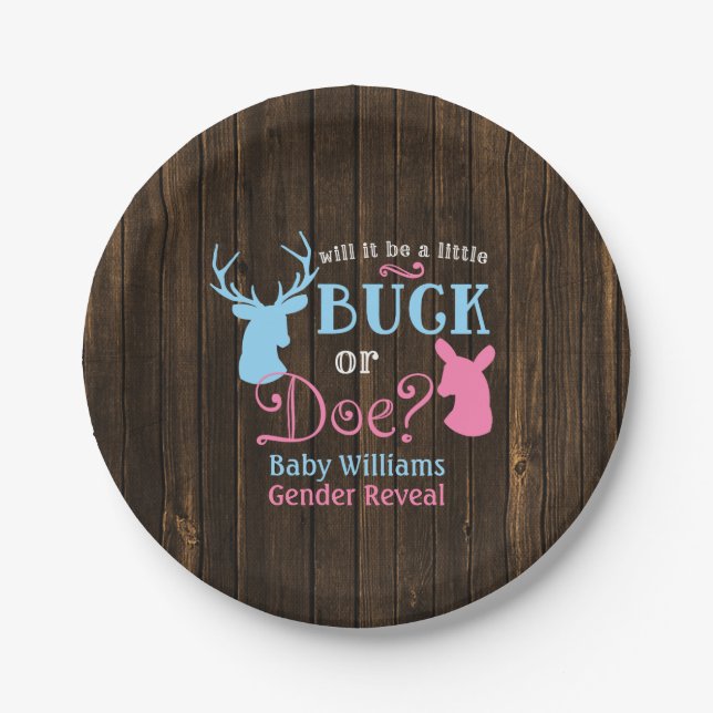 Buck oder Doe Gender Reveal Party Baby Shower Pappteller (Vorderseite)