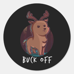 Buck Off Deer Middle Finger Funny Stag Jagd Hun Runder Aufkleber