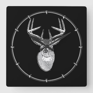 Buck trophy on Black White Tail Deer Quadratische Wanduhr
