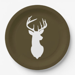 Buck White Deer Silhouette Plate   Dunkelbraun Pappteller