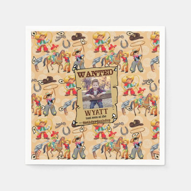 Buckaroo Cowboy Birthday Boy's Foto Name Niedlich Serviette (Vorderseite)