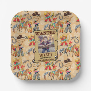 Buckaroo Cowboy Boy's Birthday Foto & Name Niedlic Pappteller