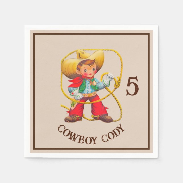 Buckaroo Cowboy Boy's Birthday Name & Age Serviette (Vorderseite)