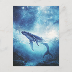 Buckelwal schwimmt im sternenklaren Galaxien-Ozean Postkarte