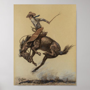 „Buckendes Pferd“ Western Art von Will James Poster