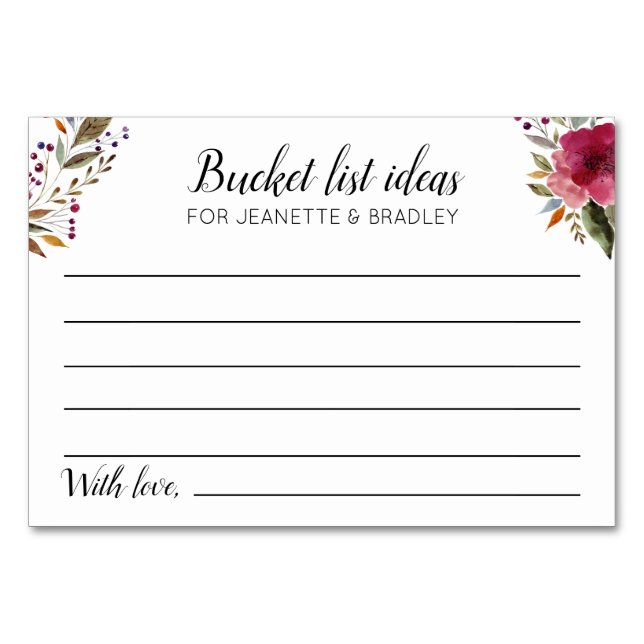 Bucket List-Ideen für Hochzeitskarten für Burgund  Tischnummer (Vorderseite)