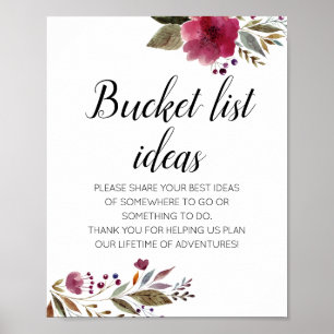 Bucket List Idees zum Hochzeitszeichen von Marsala Poster