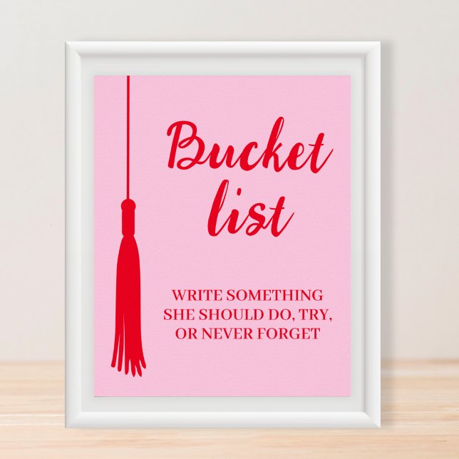 Bucket List Station Rosa & Rote Quaste Abschlussfe Poster (Bucket List Station Pink & Red Tassel Graduation Poster)