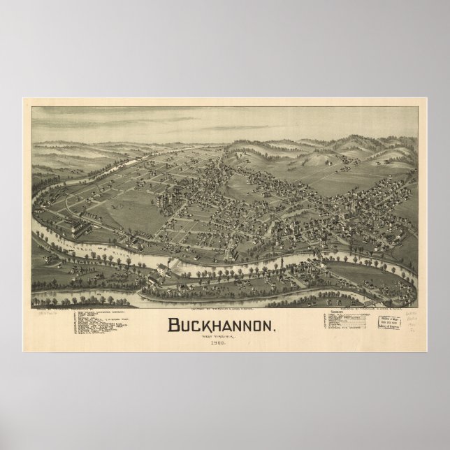 Buckhannon West Virginia 1889 Antique Panorama Poster (Vorne)