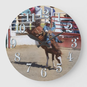 Bucking Bareback Bronco und Rodeo Cowboy Clock Große Wanduhr