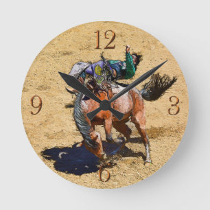 Bucking Bareback Bronco und Rodeo Cowboy Clock Runde Wanduhr