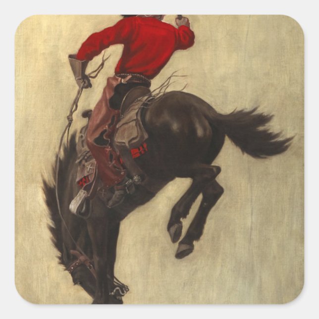 Bucking Bronco, 1903 von Newell Convers Wyeth Quadratischer Aufkleber (Vorderseite)