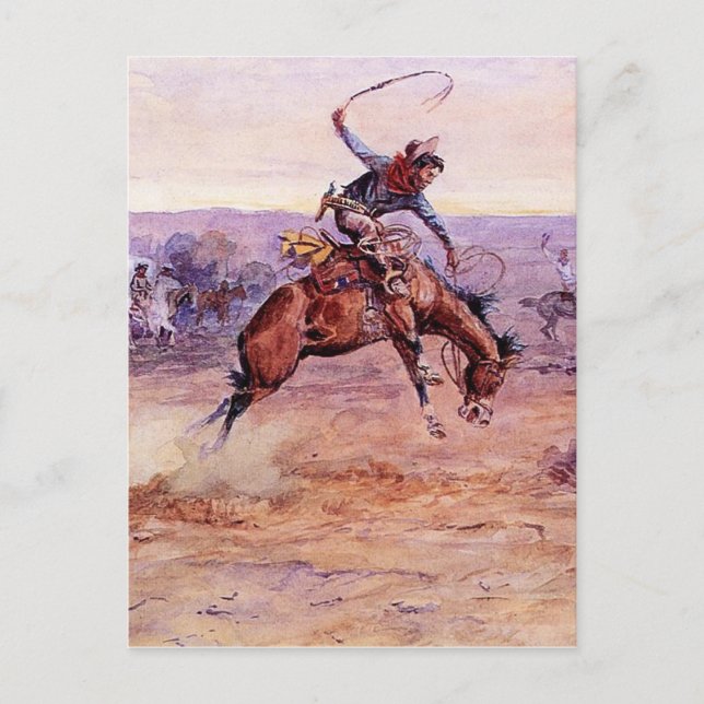 "Bucking Bronco" Cowboy Art von Charles Russell Postkarte (Vorderseite)