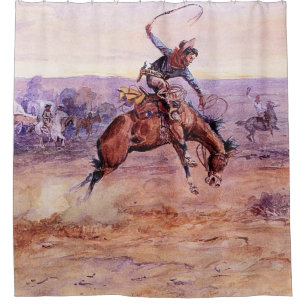 „Bucking Bronco“ Cowboy-Kunst von Charles Russell Duschvorhang