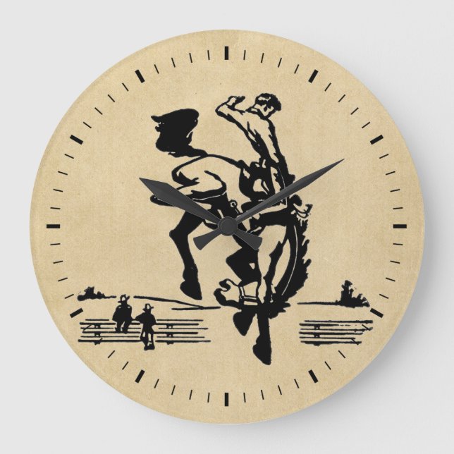 Bucking Bronco Rider Große Wanduhr (Vorderseite)