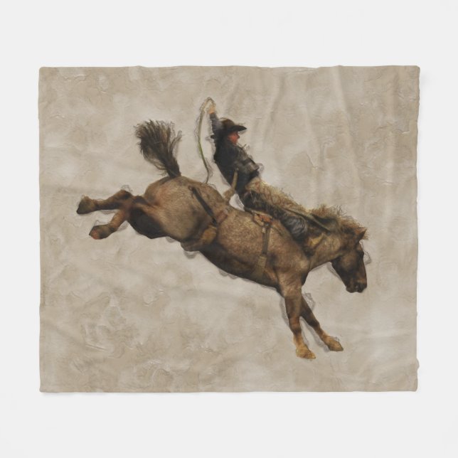 Bucking Bronco Rodeo Cowboy Fleecedecke (Vorderseite (Horizontal))
