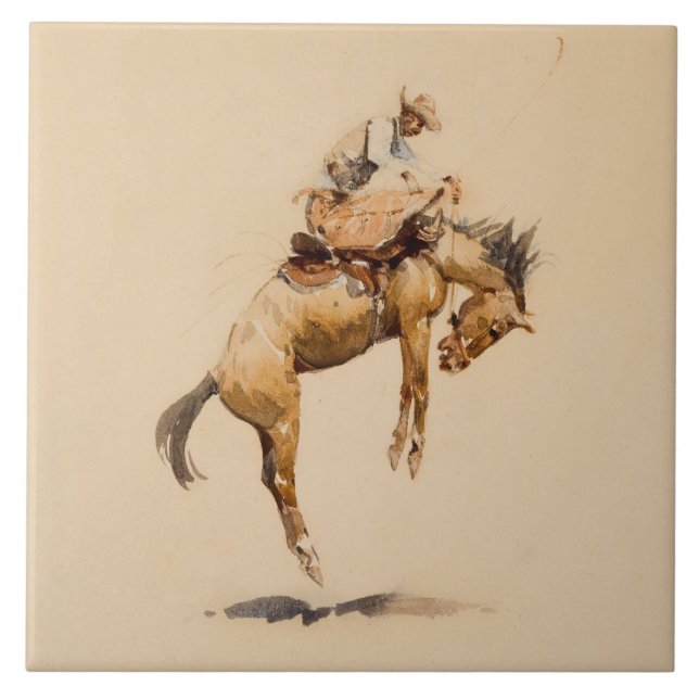Bucking Bronco von Edward Borein Fliese (Vorderseite)