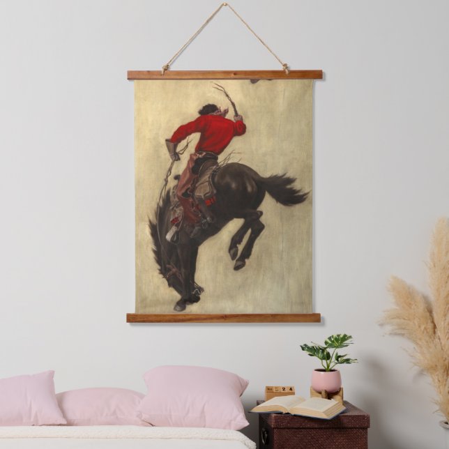Bucking Bronco von Newell Convers Wyeth Wandteppich Mit Holzrahmen (Schlafzimmer)