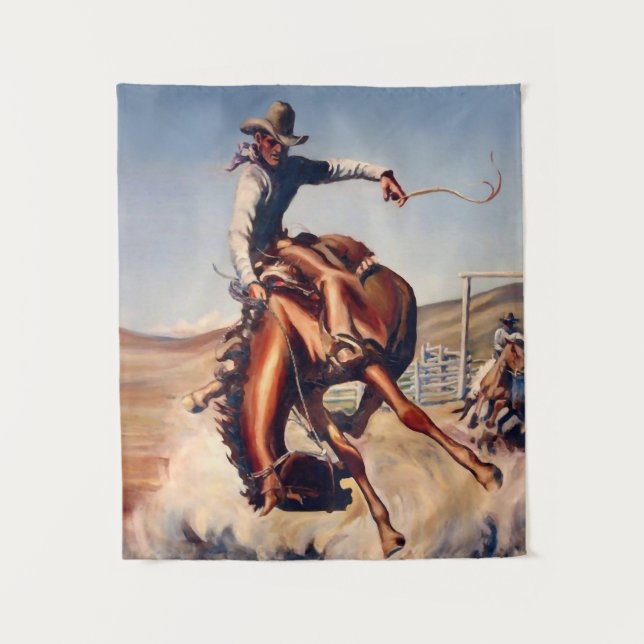 "Bucking Bronco" Western Art von Will James Wandteppich (Vorderseite)