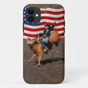 Bucking Bull Rodeo Cowboy, US-Flagge auf Imitat Le Case-Mate iPhone Hülle