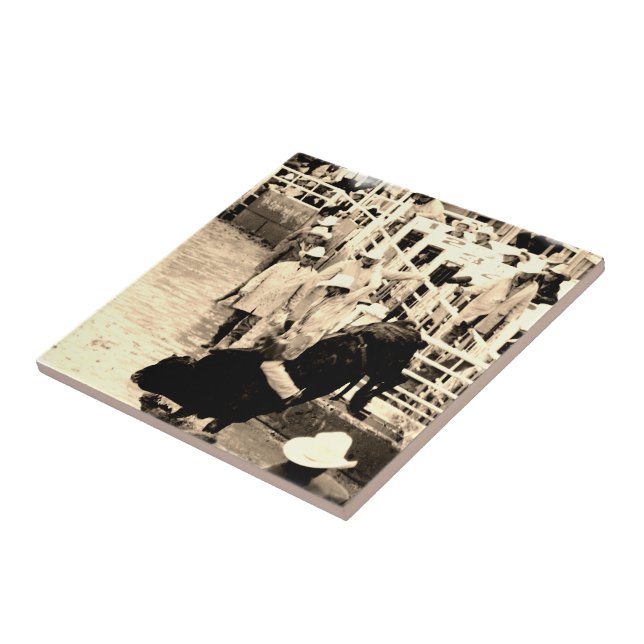 Bucking Bull Rodeo Rider Picture Fliese (Seite)