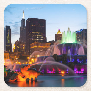 Buckingham-Brunnen am Abend Rechteckiger Pappuntersetzer