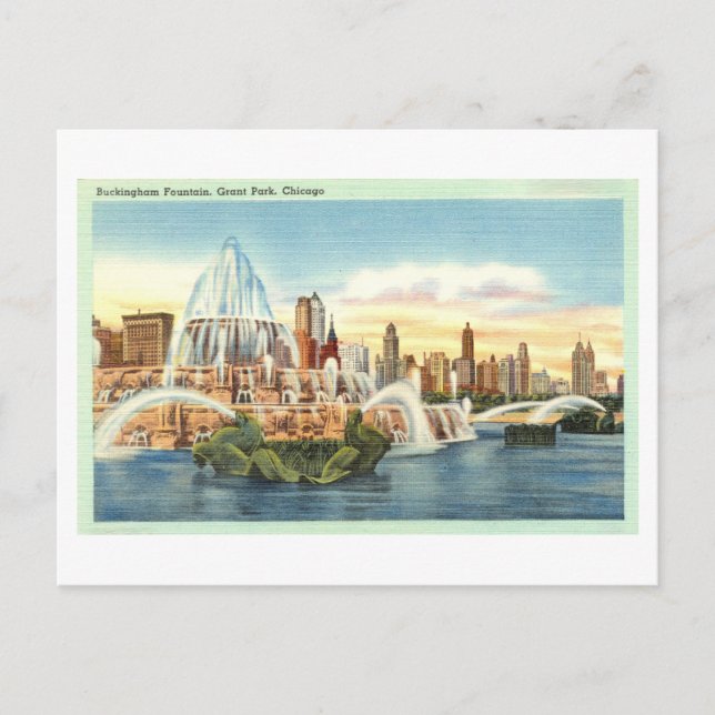 Buckingham Fountain, Grant Park, Chicago Vintag Postkarte (Vorderseite)