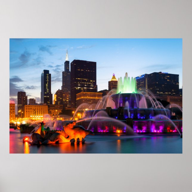 Buckingham Fountain liegt nachts Poster (Vorne)