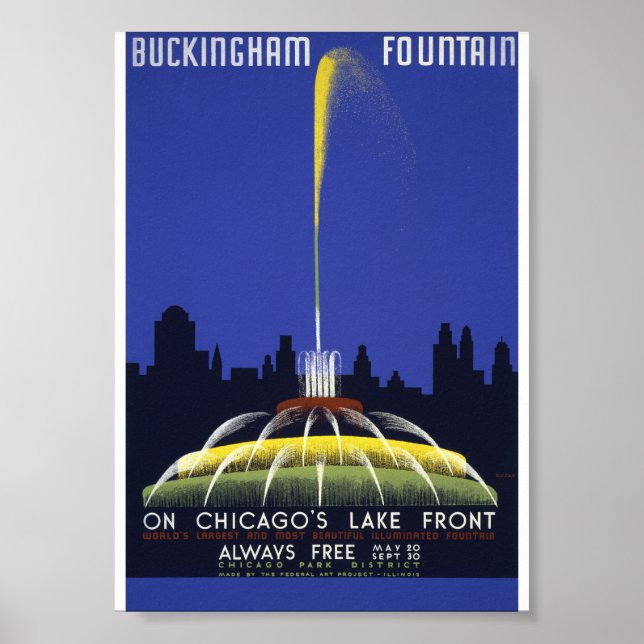 Buckingham Fountain Vintag WPA Poster (Vorne)