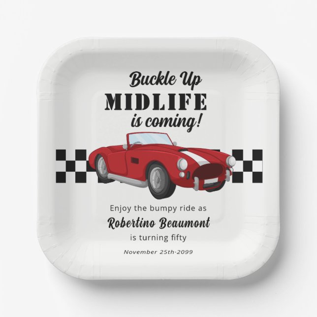 Buckle Up Funny Midlife Car 50th Birthday Pappteller (Vorderseite)
