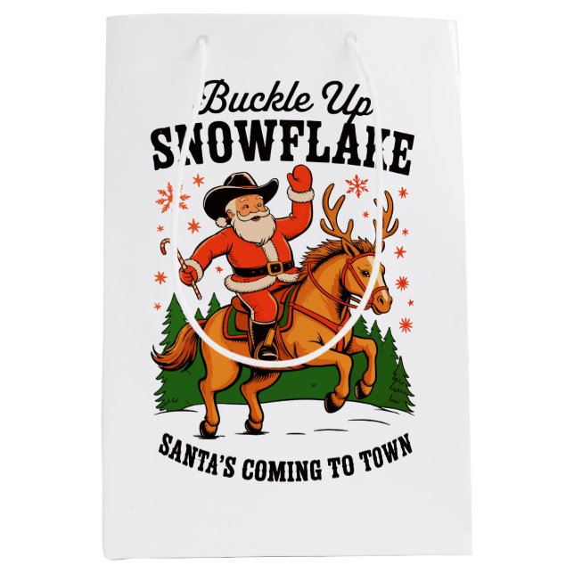 Buckle up Snowflake Rodeo Cowboy Weihnachten Mittlere Geschenktüte (Vorderseite)
