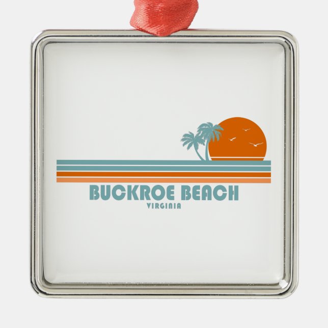 Buckroe Beach Virginia Sun Palm Trees Ornament Aus Metall (Vorne)